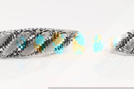 Native America Navajo Sterling Silver Kingman Turquoise Bracelet Cuff By Bob Becenti.: This is a Native America Navajo Sterling Silver Kingman Turquoise Bracelet Cuff By Bob Becenti.