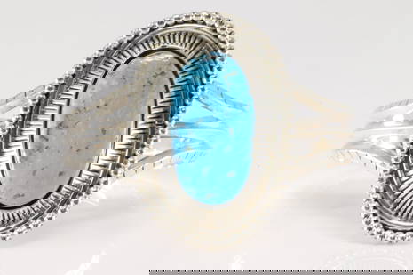 Native America Navajo Sterling Silver Turquoise Bracelet Cuff By Raymond Yazzie.: This is a Native America Navajo Sterling Silver Turquoise Bracelet Cuff By Raymond Yazzie.