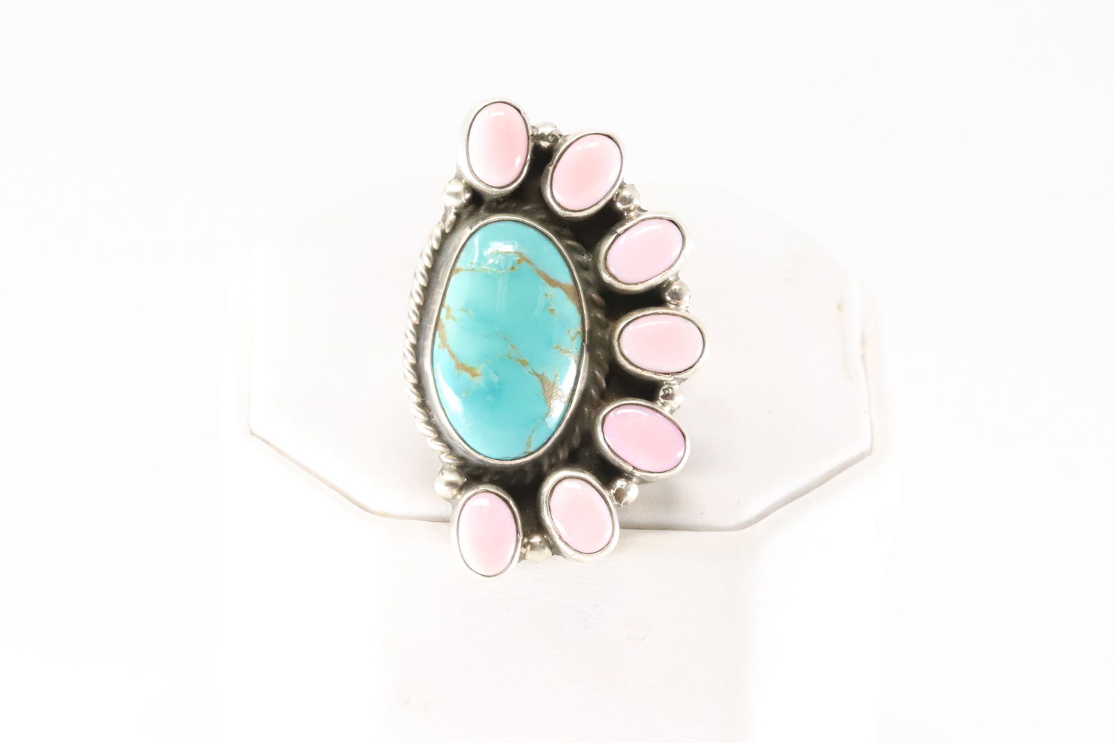 Native America Navajo Sterling Silver Kingman Turquoise Star Necklace By Johnny Dixon.