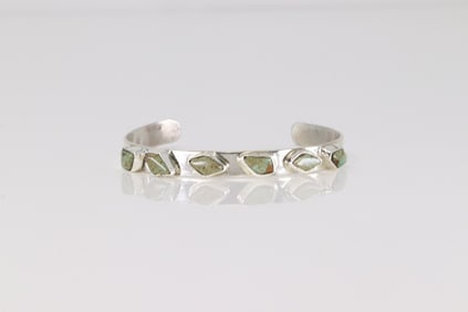 Native America Zuni Sterling Silver Turquoise Bracelet Cuff By Jude Candelaria.