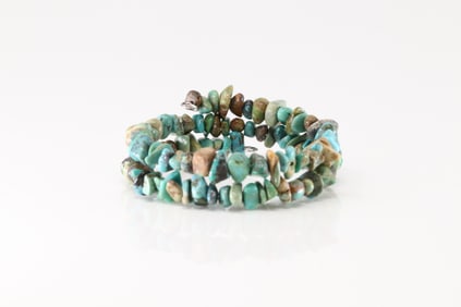 Native America Navajo Sterling Silver Turquoise Stretch Brecelet.