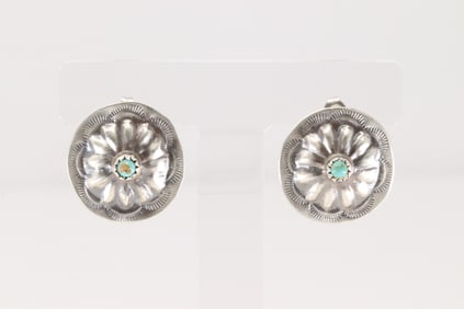 Native America Navajo Sterling Silver Turquoise Conch Post Earring's By Joan Begay.