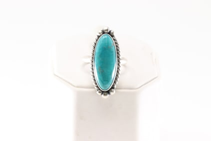 Native America Navajo Sterling Silver Turquoise Ring By Eugene Belone.