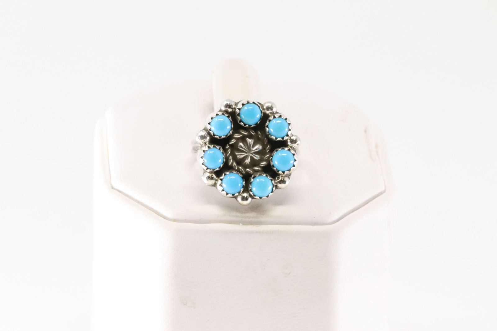 Native America Navajo Sterling Silver Turquoise Flower Ring By B. (1 of 4)