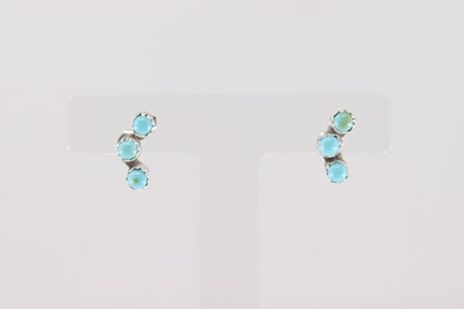 Native America Navajo Sterling Silver Kingman Turquoise Post Earring's By Sylvya Chee.