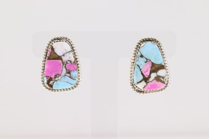 Native America Navajo Sterling Silver Cotton Candy Post Earring's By Gabi Jim.
