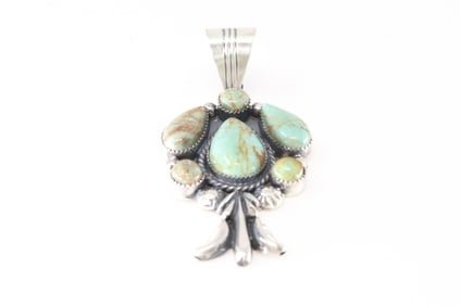 Native America Navajo Sterling Silver Turquoise Pendent By Bobby Platero.
