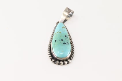 Native America Navajo Sterling Silver Turquoise Pendent By Scott Skeets.