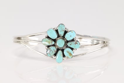 Native American Navajo Sterling Silver Turquoise Bracelet Cuff By R.B.