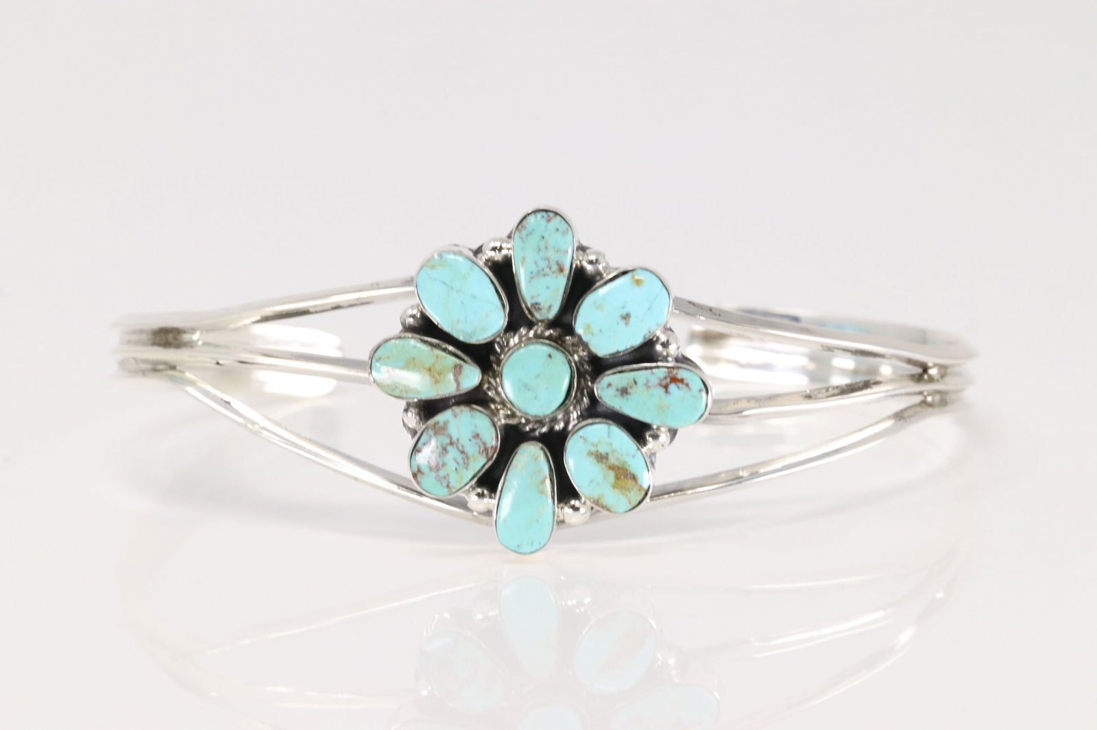 Native American Navajo Sterling Silver Turquoise Bracelet Cuff By R.B.: Thisis a Native American Navajo Sterling Silver Turquoise Bracelet Cuff By R.B.