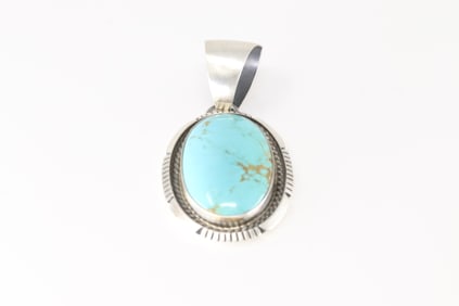 Native America Navajo Sterling Silver Turquoise Pendent By Alfred Martinez.