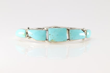 Native America Navajo Sterling Silver Kingman Turquoise Bracelet Cuff By R.B.