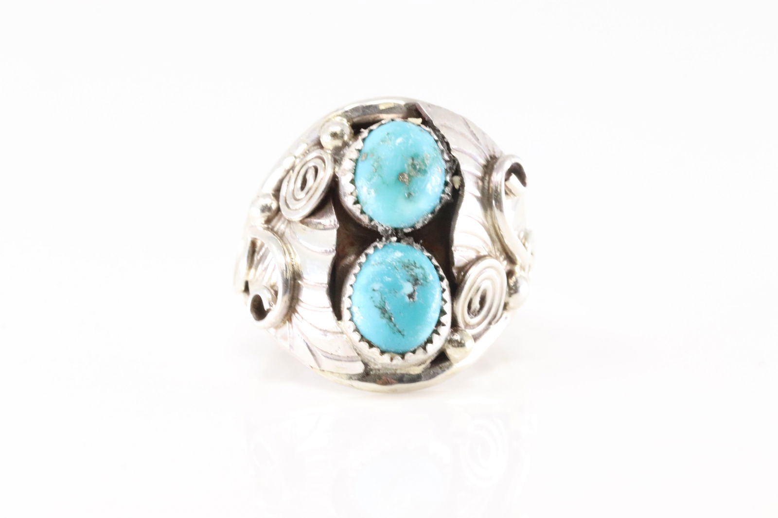 Native America Navajo Sterling Silver Turquoise Ring 2 Stone By B. (1 of 4)