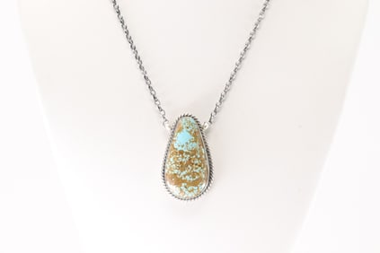 Native American Navajo Sterling Silver Number 8 Turquoise Necklace By Johnny Dixon.