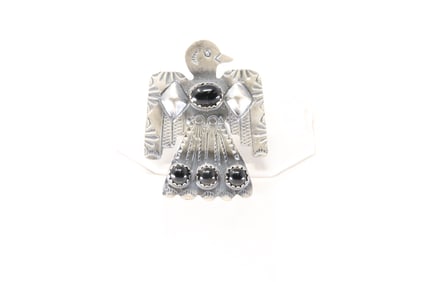 Native American Navajo Sterling Silver Black Onyx Thunderbird Ring By T.Yazzie.