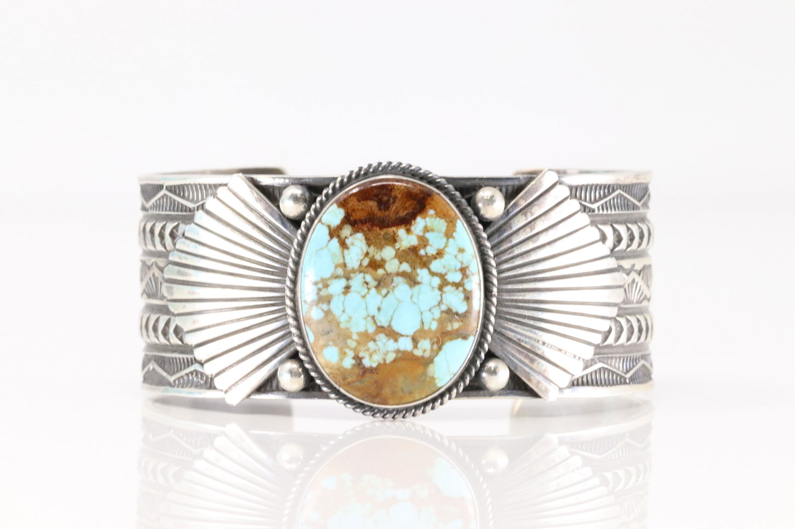 Native America Navajo Sterling Silver Kingman Turquoise Bracelet Cuff By Sunshine Reeves. (1 of 4)