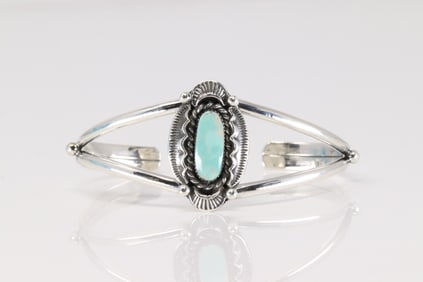 Native America Navajo Sterling Silver Turquoise Bracelet Cuff By R.B.
