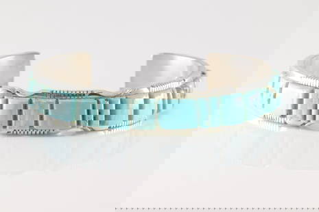 Native America Navajo Sterling Silver Kingman Turquoise Bracelet Cuff By Steve Francisco.: This is a Native America Navajo Sterling Silver Kingman Turquoise Bracelet Cuff By Steve Francisco.
