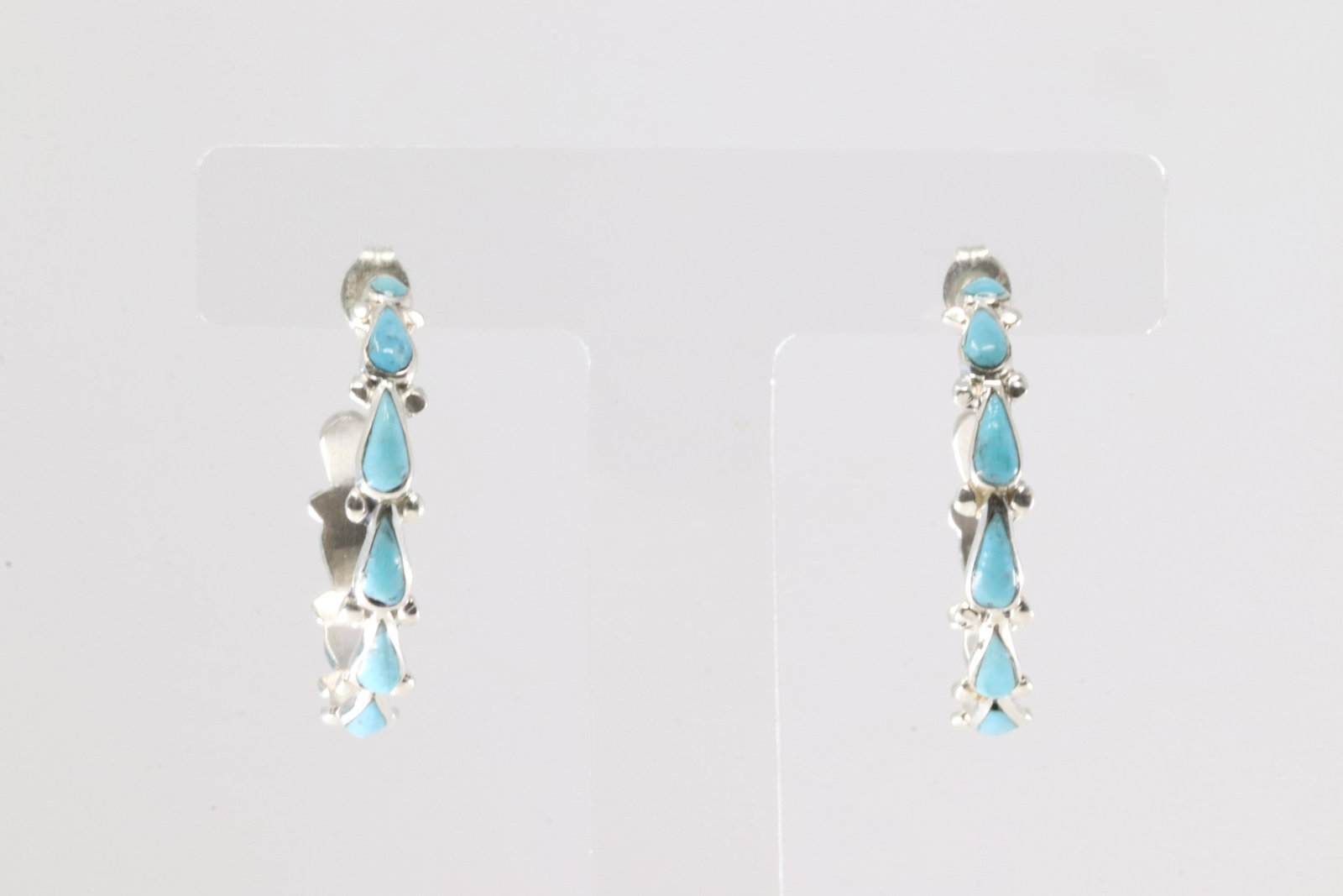 Native America Zuni Sterling Silver Turquoise Hoop Earring's By Bryce Vacit.: This is a Native America Zuni Sterling Silver Turquoise Hoop Earring's By Bryce Vacit.