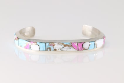 Native America Navajo Sterling Silver Cotton Candy Bracelet Cuff By Brandon Etcitty.