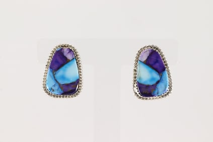 Native America Navajo Sterling Silver Lavander Dahlia Post Earring's By Gabi Jim.
