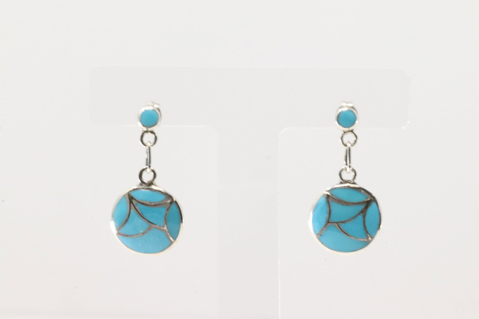 Native American Zuni Sterling Silver Turquoise Inlay Post / Dangling Earring's By Orena Leekya.: This is a Native American Zuni Sterling Silver Turquoise Inlay Post / Dangling Earring's By Orena Leekya.