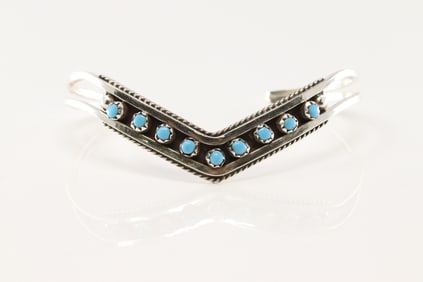 Native American Zuni Sterling Silver Turquoise Bracelet Cuff By Suzie Livingston.
