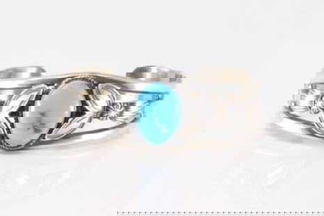 Native America Navajo Sterling Silver Kingman Turquoise Bracelet Cuff By Henry Morgan.: This is a Native America Navajo Sterling Silver Kingman Turquoise Bracelet Cuff By Henry Morgan.