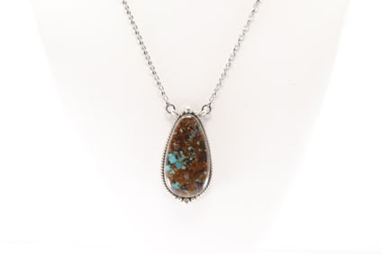 Native America Navajo Sterling Silver Boulder Turquoise Necklace By Elouise Kee.