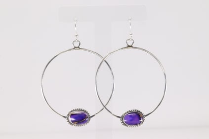 Native America Navajo Sterling Silver Lavander Dahlia Hoop Dangling Earring's By Elouise Kee.