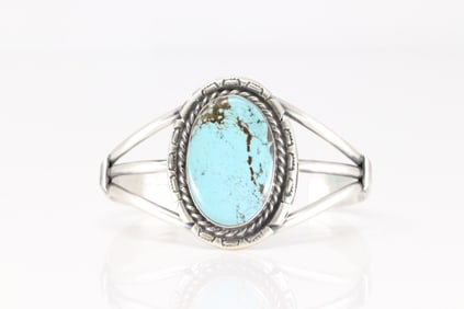 Native America Navajo Sterling Silver Number 8 Turquoise Bracelet Cuff By Augustine Largo.