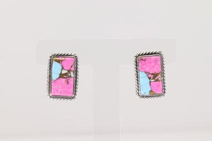 Native America Navajo Sterling Silver Cotton Candy Post Earring's By Chassity Belone.