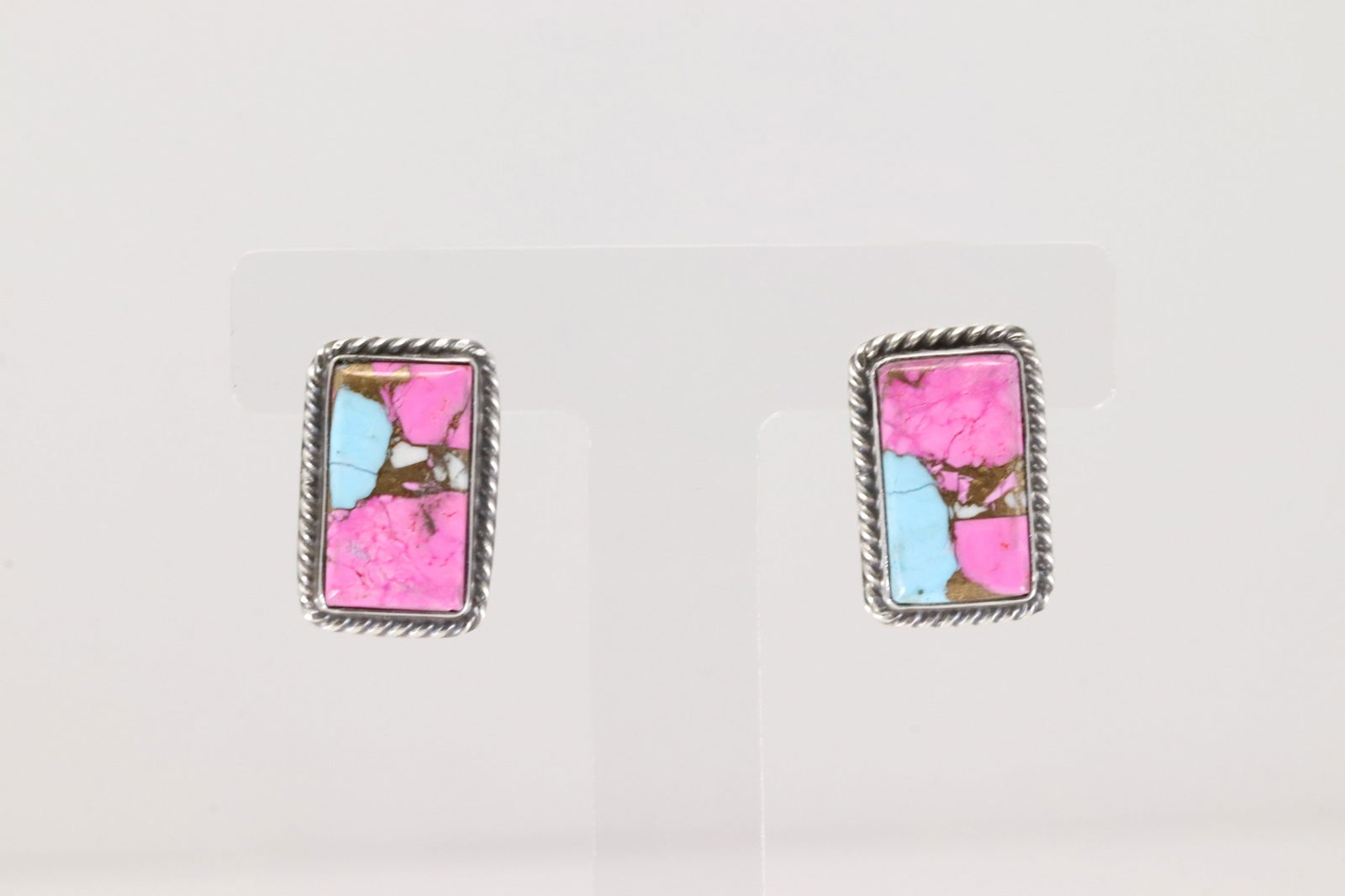 Native America Navajo Sterling Silver Cotton Candy Post Earring's By Chassity Belone.: This is a Native America Navajo Sterling Silver Cotton Candy Post Earring's By Chassity Belone.