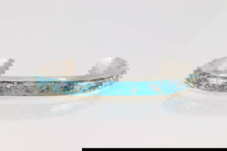 Native America Navajo Sterling Silver Kingman Turquoise Inlay Bracelet Cuff By Brandon Etcitty.: This is a Native America Navajo Sterling Silver Kingman Turquoise Inlay Bracelet Cuff By Brandon Etcitty.