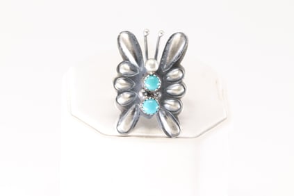 Native America Navajo Sterling Silver Turquoise Butterbly Ring By T.Yazzie.