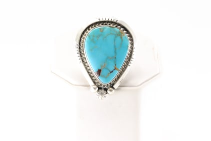 Native American Navajo Sterling Silver Turquoise Ring By A.M.