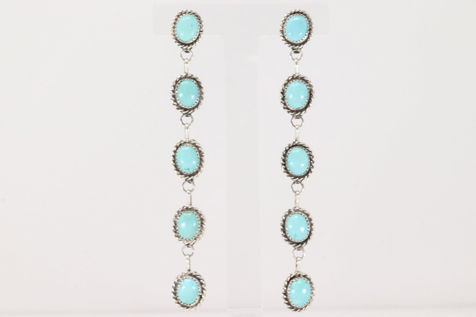 Native America Navajo Sterling Silver Kingman Turquoise Post / Dangling Earring's By Maxine Ramirez.: This is a Native America Navajo Sterling Silver Kingman Turquoise Post / Dangling Earring's By Maxine Ramirez.