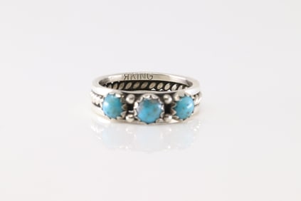 Native America Navajo Sterling Silver Turquoise Ring 3 Stone By R.King.
