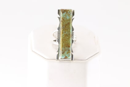 Native America Navajo Sterling Silver Kingman Turquoise Ring By S.F.