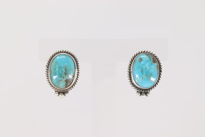 Native America Navajo Sterling Silver Kingman Turquoise Post Earring's By Theresa Smith.