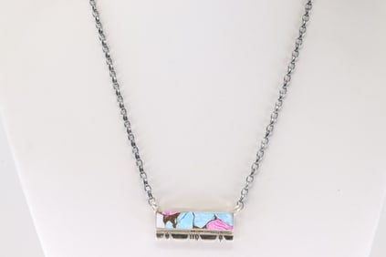 Native America Navajo Sterling Silver Cotton Candy Necklace By Steve Francisco.