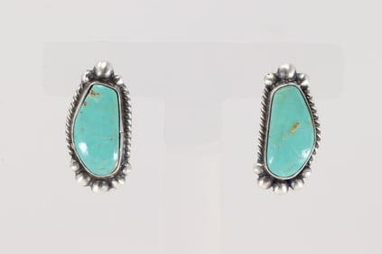 Native America Navajo Sterling Silver Kingman Turquoise Post Earring's By Elouise Kee.