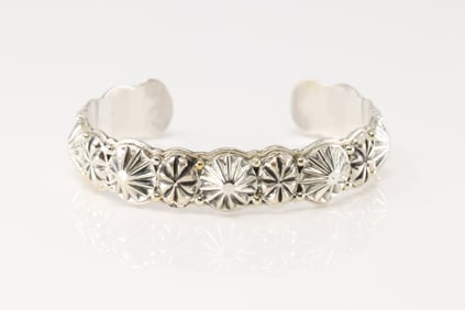 Native American Navajo Sterling Silver Solid Stamped Bracelet Cuff By Thomas Yazzie.