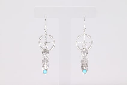 Native America Navajo Sterling Silver Turquoise Dangling Earring's By Sharon McCarthy.