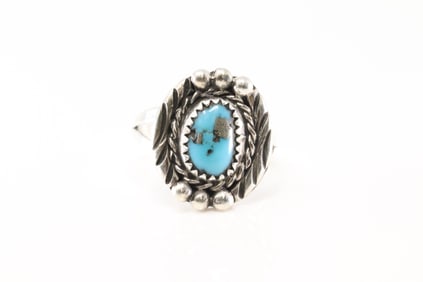 Native America Navajo Sterling Silver Turquoise Ring By B.