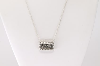 Native America Navajo Sterling Silver Stamped Pendant / Necklace By Arlene Lewis.