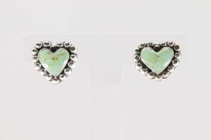 Native America Navajo Sterling Silver Turquoise Heart Post Earring's By Annette Martinez.