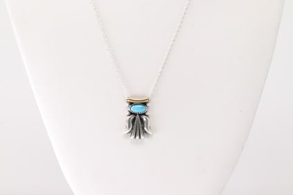 Native America Navajo Sterling Silver Turquoise Necklace By Sharon McCarthy.