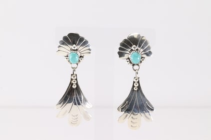 Native America Navajo Sterling Silver Turquoise Post / Dangling Earring's By Genevieve Francisco.