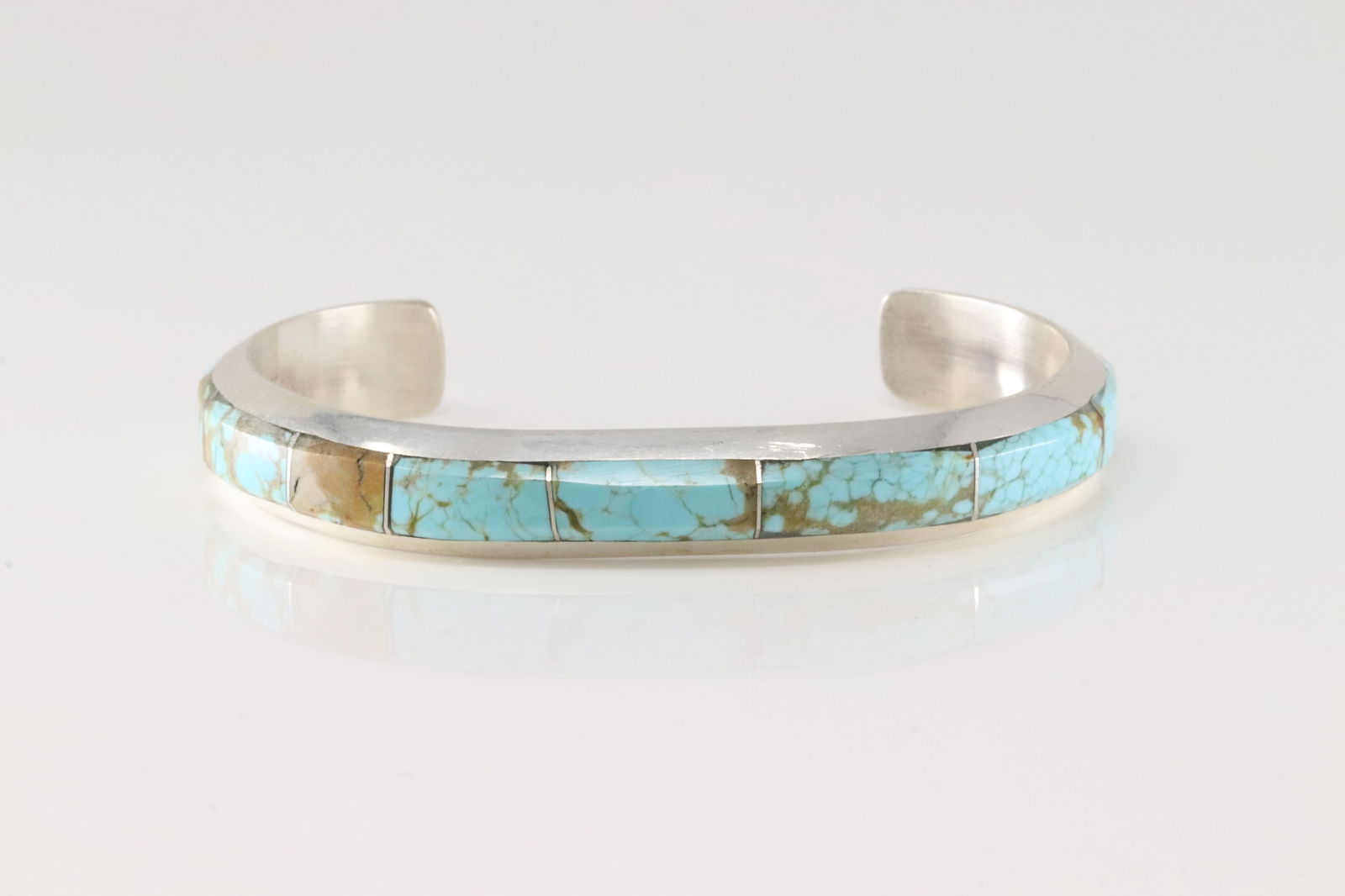 Native America Navajo Sterling Silver Number 8 Turquoise Inlay Bracelet By Brandon Etcitty.: This is a Native America Navajo Sterling Silver Number 8 Turquoise Inlay Bracelet By Brandon Etcitty.